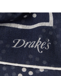 dunkelblaues und weißes bedrucktes Einstecktuch von Drakes
