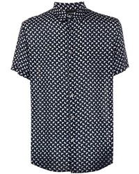 dunkelblaues und weißes bedrucktes Kurzarmhemd von Emporio Armani