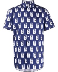 dunkelblaues und weißes bedrucktes Kurzarmhemd von Kenzo