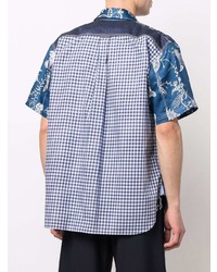 dunkelblaues und weißes bedrucktes Kurzarmhemd von Junya Watanabe