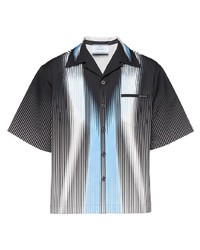 dunkelblaues und weißes bedrucktes Kurzarmhemd von Prada