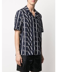 dunkelblaues und weißes bedrucktes Kurzarmhemd von Valentino
