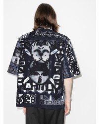dunkelblaues und weißes bedrucktes Kurzarmhemd von Givenchy