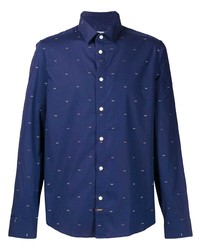 dunkelblaues und weißes bedrucktes Langarmhemd von Kenzo