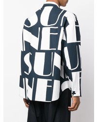 dunkelblaues und weißes bedrucktes Langarmhemd von Sunnei