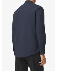 dunkelblaues und weißes bedrucktes Langarmhemd von Burberry