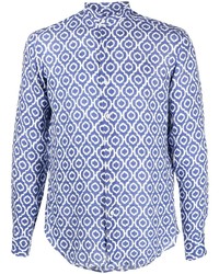 dunkelblaues und weißes bedrucktes Langarmhemd von PENINSULA SWIMWEA