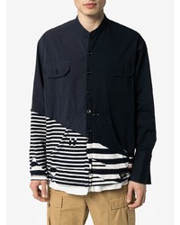 dunkelblaues und weißes bedrucktes Langarmhemd von Greg Lauren X Paul & Shark