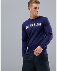 dunkelblaues und weißes bedrucktes Langarmshirt von Calvin Klein Performance