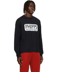 dunkelblaues und weißes bedrucktes Langarmshirt von Phipps