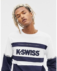 dunkelblaues und weißes bedrucktes Langarmshirt von K-Swiss