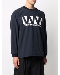 dunkelblaues und weißes bedrucktes Langarmshirt von White Mountaineering