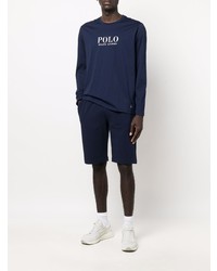 dunkelblaues und weißes bedrucktes Langarmshirt von Polo Ralph Lauren