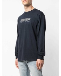 dunkelblaues und weißes bedrucktes Langarmshirt von Supreme