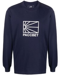 dunkelblaues und weißes bedrucktes Langarmshirt von PACCBET