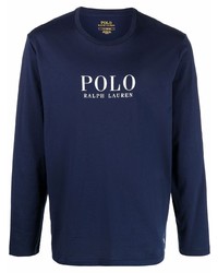 dunkelblaues und weißes bedrucktes Langarmshirt von Polo Ralph Lauren