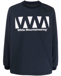 dunkelblaues und weißes bedrucktes Langarmshirt von White Mountaineering