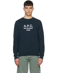 dunkelblaues und weißes bedrucktes Sweatshirt von A.P.C.