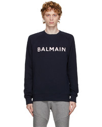 dunkelblaues und weißes bedrucktes Sweatshirt von Balmain