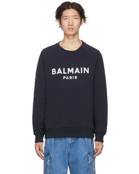 dunkelblaues und weißes bedrucktes Sweatshirt von Balmain