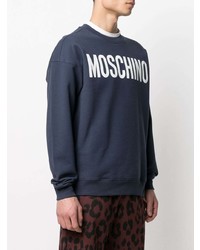 dunkelblaues und weißes bedrucktes Sweatshirt von Moschino