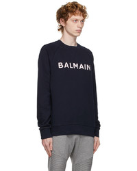 dunkelblaues und weißes bedrucktes Sweatshirt von Balmain