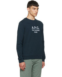 dunkelblaues und weißes bedrucktes Sweatshirt von A.P.C.