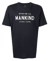 dunkelblaues und weißes bedrucktes T-Shirt mit einem Rundhalsausschnitt von 7 For All Mankind