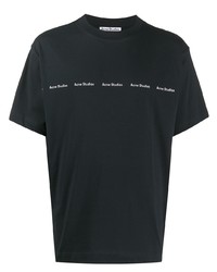 dunkelblaues und weißes bedrucktes T-Shirt mit einem Rundhalsausschnitt von Acne Studios