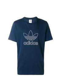 dunkelblaues und weißes bedrucktes T-Shirt mit einem Rundhalsausschnitt von adidas