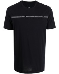dunkelblaues und weißes bedrucktes T-Shirt mit einem Rundhalsausschnitt von Armani Exchange