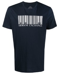 dunkelblaues und weißes bedrucktes T-Shirt mit einem Rundhalsausschnitt von Armani Exchange