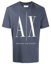 dunkelblaues und weißes bedrucktes T-Shirt mit einem Rundhalsausschnitt von Armani Exchange