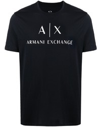 dunkelblaues und weißes bedrucktes T-Shirt mit einem Rundhalsausschnitt von Armani Exchange