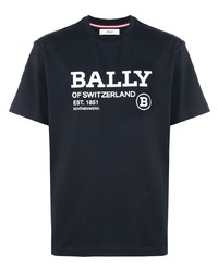 dunkelblaues und weißes bedrucktes T-Shirt mit einem Rundhalsausschnitt von Bally