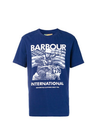 dunkelblaues und weißes bedrucktes T-Shirt mit einem Rundhalsausschnitt von Barbour By Steve Mc Queen
