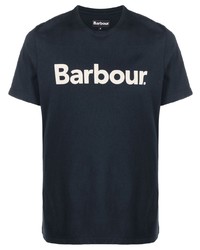 dunkelblaues und weißes bedrucktes T-Shirt mit einem Rundhalsausschnitt von Barbour