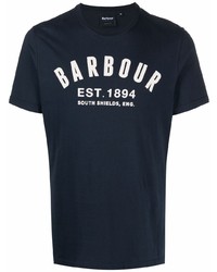 dunkelblaues und weißes bedrucktes T-Shirt mit einem Rundhalsausschnitt von Barbour