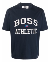 dunkelblaues und weißes bedrucktes T-Shirt mit einem Rundhalsausschnitt von BOSS HUGO BOSS