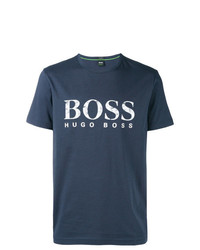 dunkelblaues und weißes bedrucktes T-Shirt mit einem Rundhalsausschnitt von BOSS HUGO BOSS
