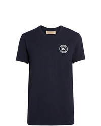 dunkelblaues und weißes bedrucktes T-Shirt mit einem Rundhalsausschnitt von Burberry