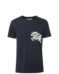 dunkelblaues und weißes bedrucktes T-Shirt mit einem Rundhalsausschnitt von Burberry