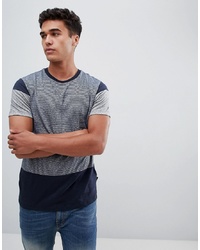 dunkelblaues und weißes bedrucktes T-Shirt mit einem Rundhalsausschnitt von Burton Menswear