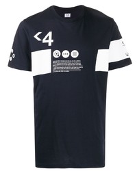 dunkelblaues und weißes bedrucktes T-Shirt mit einem Rundhalsausschnitt von C.P. Company