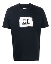 dunkelblaues und weißes bedrucktes T-Shirt mit einem Rundhalsausschnitt von C.P. Company