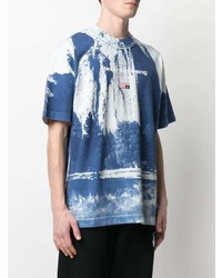 dunkelblaues und weißes bedrucktes T-Shirt mit einem Rundhalsausschnitt von Alexander Wang