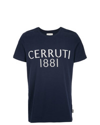 dunkelblaues und weißes bedrucktes T-Shirt mit einem Rundhalsausschnitt von Cerruti 1881