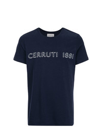 dunkelblaues und weißes bedrucktes T-Shirt mit einem Rundhalsausschnitt von Cerruti 1881