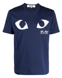 dunkelblaues und weißes bedrucktes T-Shirt mit einem Rundhalsausschnitt von Comme Des Garcons Play