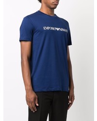 dunkelblaues und weißes bedrucktes T-Shirt mit einem Rundhalsausschnitt von Emporio Armani